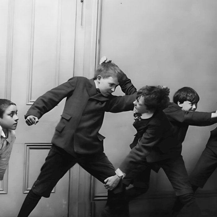Boys will be boys funny school boys rough housing black and white vintage photograph by Fitz Guerin Coffee Mug Gallery Image 2