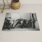 Boys will be boys funny school boys rough housing black and white vintage photograph by Fitz Guerin Rug Gallery Image 1