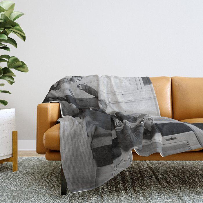 Boys will be boys funny school boys rough housing black and white vintage photograph by Fitz Guerin Throw Blanket Gallery Image 2