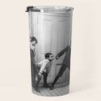 Boys will be boys funny school boys rough housing black and white vintage photograph by Fitz Guerin Travel Mug Gallery Image 3