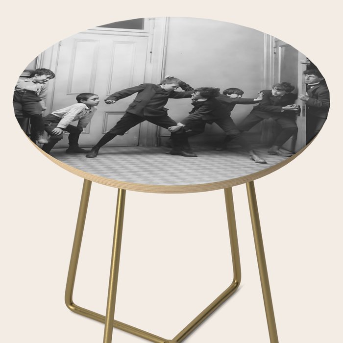 Boys will be boys funny school boys rough housing black and white vintage photograph by Fitz Guerin Side Table Gallery Image 2