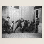 Boys will be boys funny school boys rough housing black and white vintage photograph by Fitz Guerin Jigsaw Puzzle Gallery Image 1