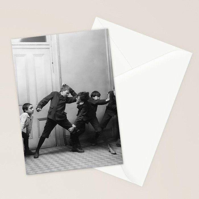 Boys will be boys funny school boys rough housing black and white vintage photograph by Fitz Guerin Stationery Card Gallery Image 2
