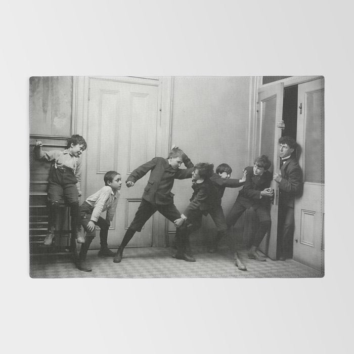 Boys will be boys funny school boys rough housing black and white vintage photograph by Fitz Guerin Rug Gallery Image 2
