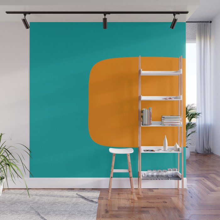 Clarity - Orange and Turquoise Minimalist Wall Mural Gallery Image 1
