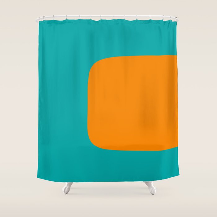 Clarity - Orange and Turquoise Minimalist Shower Curtain Gallery Image 1