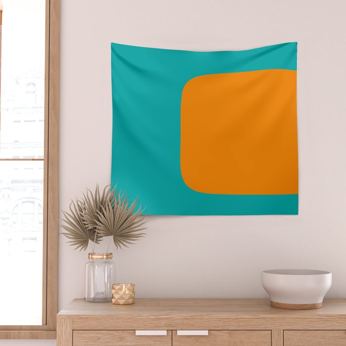 Clarity - Orange and Turquoise Minimalist Wall Tapestry Gallery Image 2
