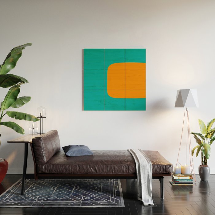 Clarity - Orange and Turquoise Minimalist Wood Wall Art Gallery Image 2