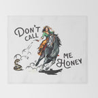 "Don't Call Me Honey" Cowgirl On Horseback Shooting a Rattlesnake Throw Blanket Gallery Image 2