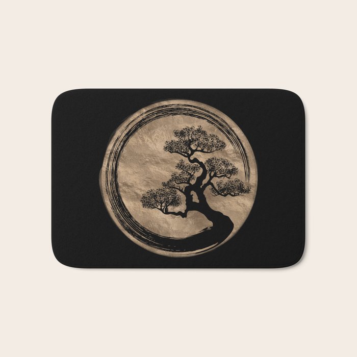 Enso Zen Circle and Bonsai Tree Gold Bath Mat Gallery Image 1