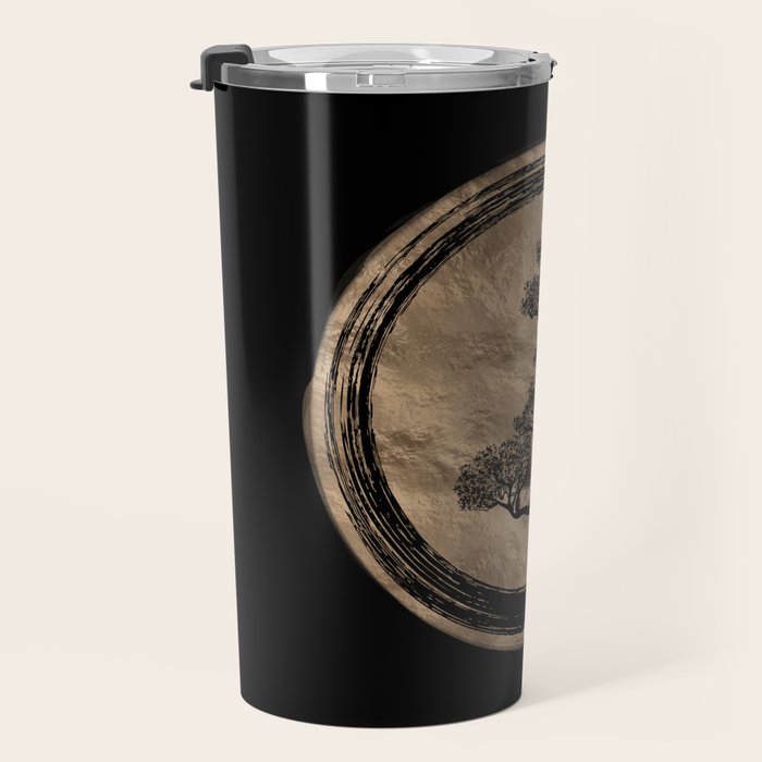 Enso Zen Circle and Bonsai Tree Gold Travel Mug Gallery Image 3