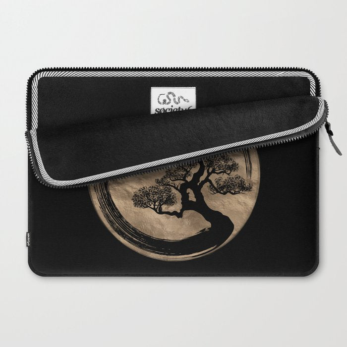 Enso Zen Circle and Bonsai Tree Gold Laptop Sleeve Gallery Image 2