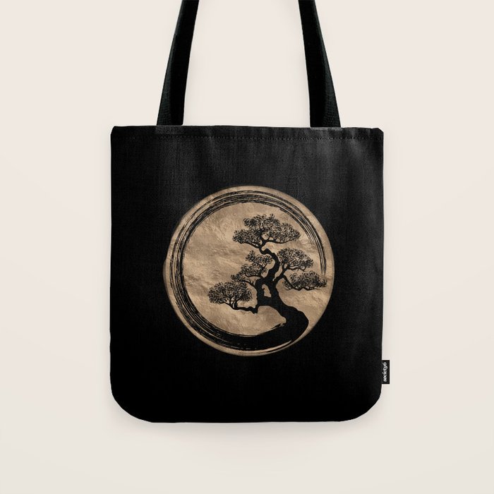 Enso Zen Circle and Bonsai Tree Gold Tote Bag Gallery Image 1