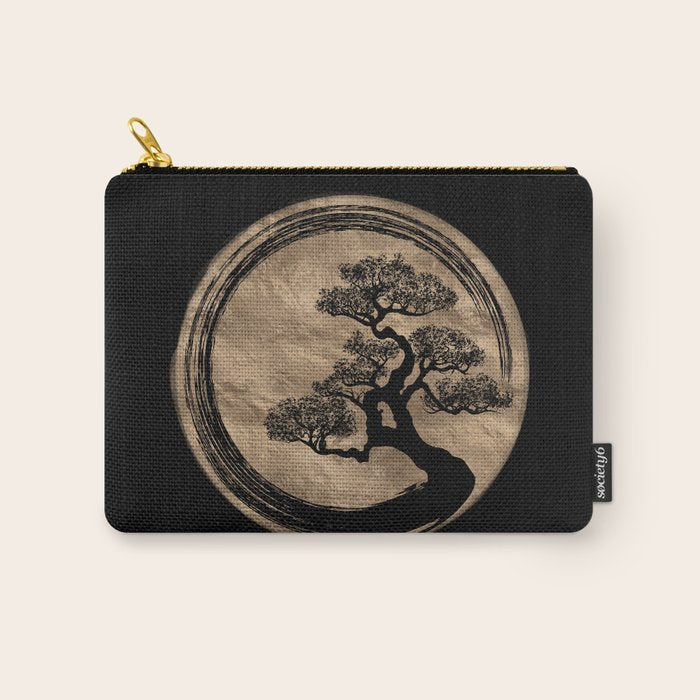 Enso Zen Circle and Bonsai Tree Gold Carry All Pouch Gallery Image 1
