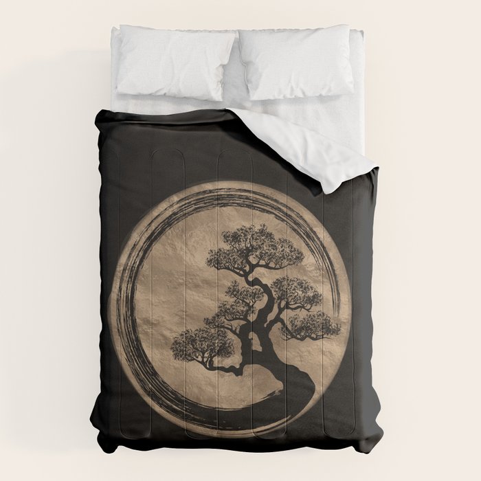 Enso Zen Circle and Bonsai Tree Gold Comforter Gallery Image 1