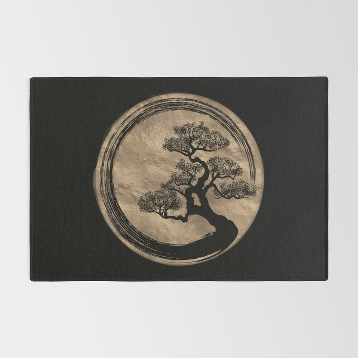 Enso Zen Circle and Bonsai Tree Gold Rug Gallery Image 2