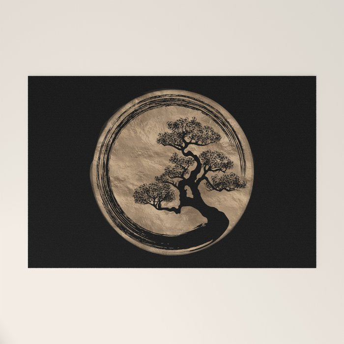 Enso Zen Circle and Bonsai Tree Gold Welcome Mat Gallery Image 1