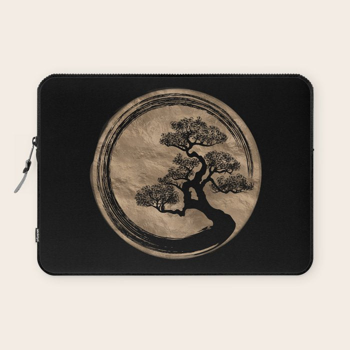 Enso Zen Circle and Bonsai Tree Gold Laptop Sleeve Gallery Image 1