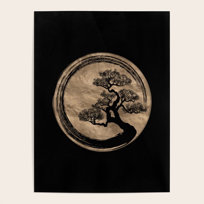 Enso Zen Circle and Bonsai Tree Gold Poster Gallery Image 1