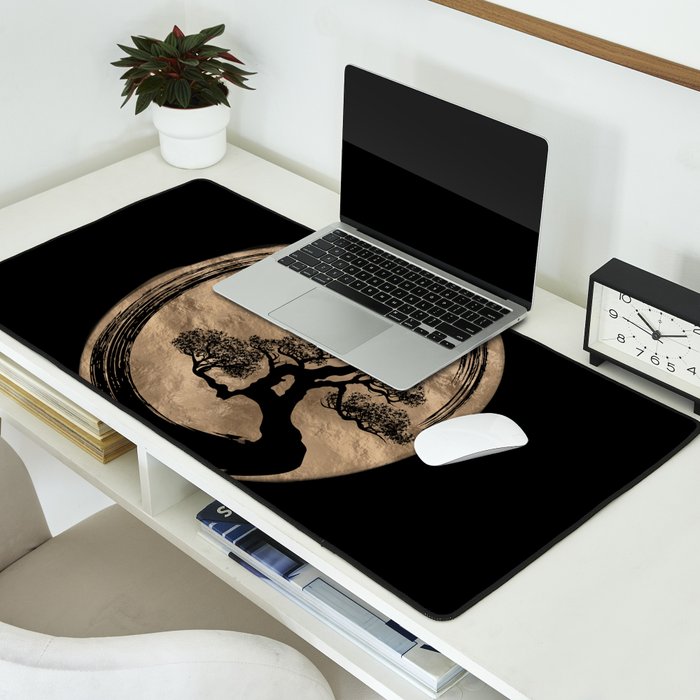 Enso Zen Circle and Bonsai Tree Gold Desk Mat Gallery Image 2