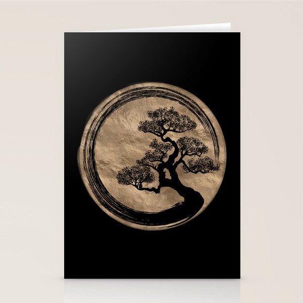 Enso Zen Circle and Bonsai Tree Gold Stationery Card Gallery Image 2