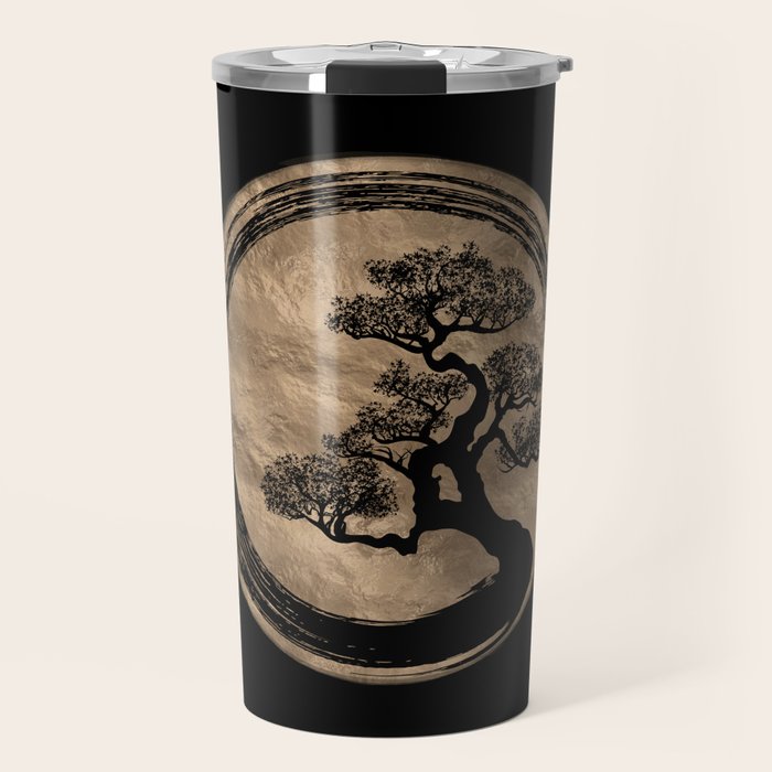 Enso Zen Circle and Bonsai Tree Gold Travel Mug Gallery Image 1