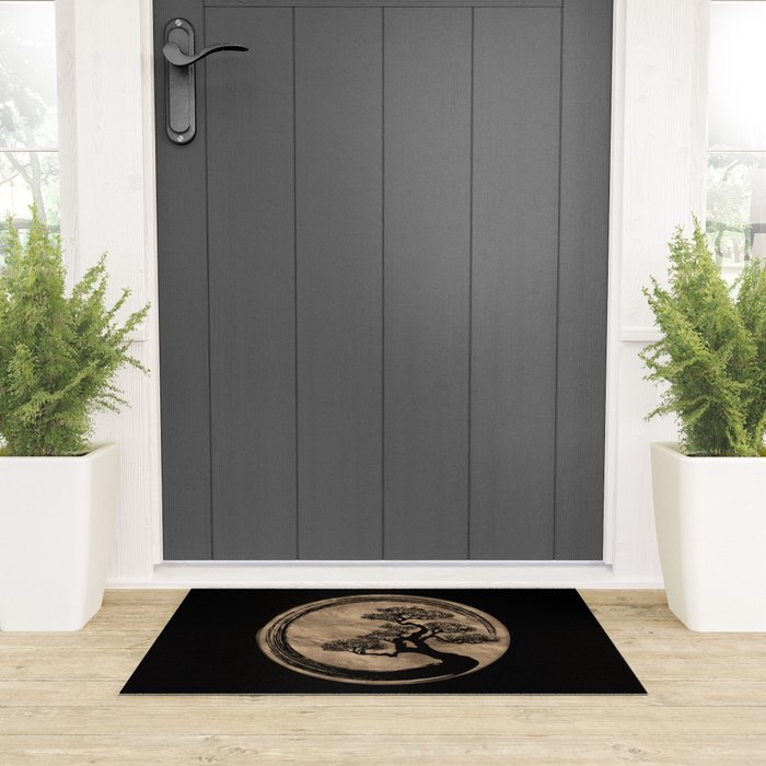 Enso Zen Circle and Bonsai Tree Gold Welcome Mat Gallery Image 3