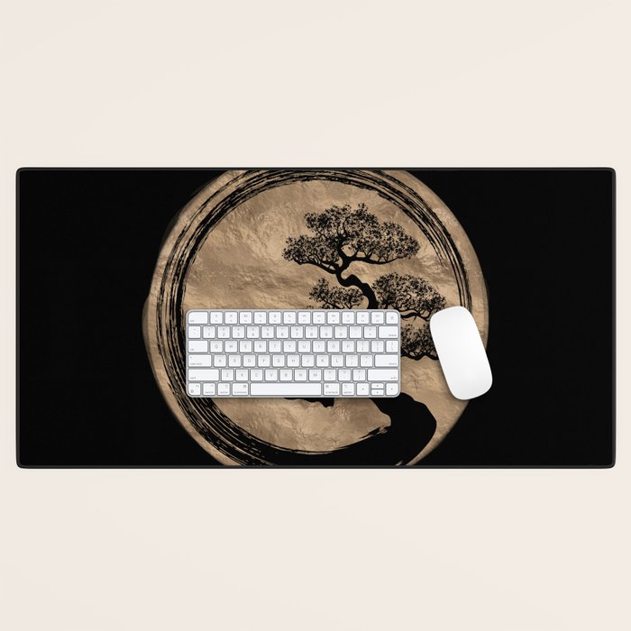 Enso Zen Circle and Bonsai Tree Gold Desk Mat Gallery Image 1