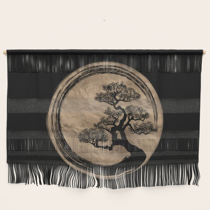 Enso Zen Circle and Bonsai Tree Gold Wall Hanging Gallery Image 1