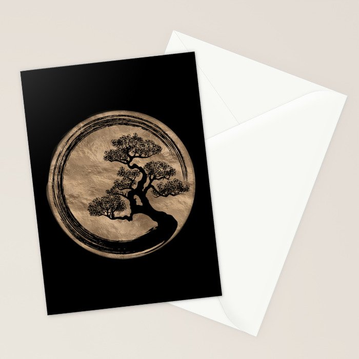 Enso Zen Circle and Bonsai Tree Gold Stationery Card Gallery Image 2