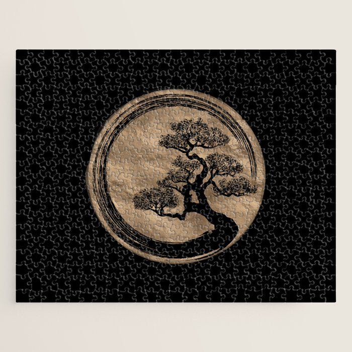 Enso Zen Circle and Bonsai Tree Gold Jigsaw Puzzle Gallery Image 1