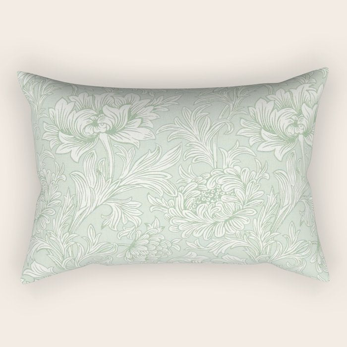 William Morris Chrysanthemum Toile Willow Green Rectangular Pillow Gallery Image 1