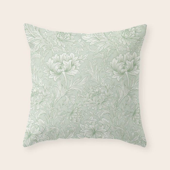 William Morris Chrysanthemum Toile Willow Green Throw Pillow Gallery Image 6
