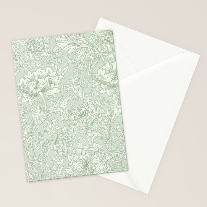 William Morris Chrysanthemum Toile Willow Green Stationery Card Gallery Image 2