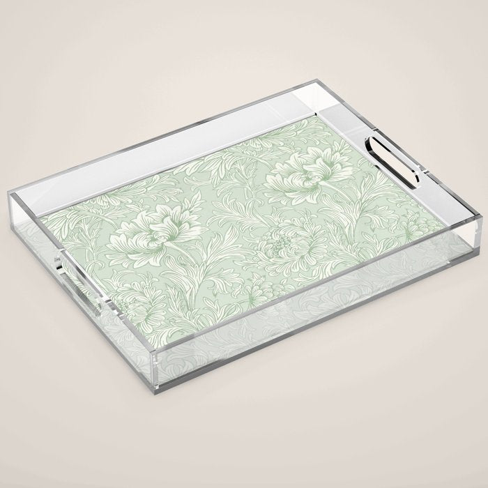 William Morris Chrysanthemum Toile Willow Green Acrylic Tray Gallery Image 1