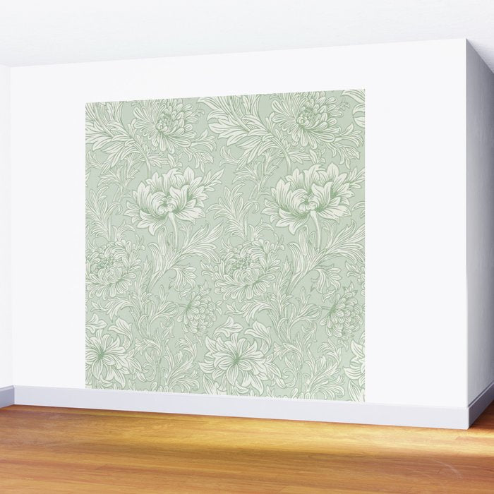 William Morris Chrysanthemum Toile Willow Green Wall Mural Gallery Image 2