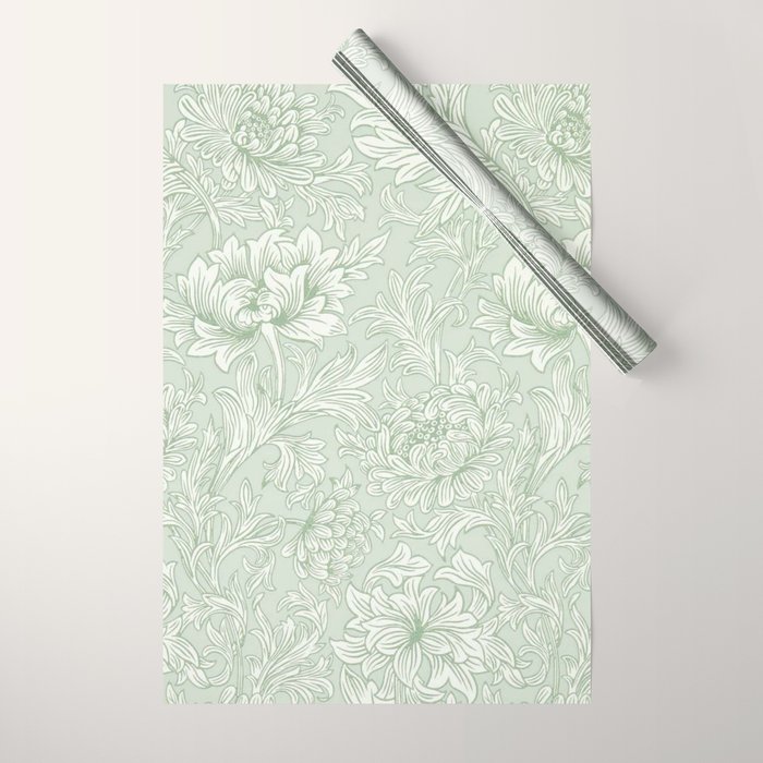 William Morris Chrysanthemum Toile Willow Green Wrapping Paper Gallery Image 1