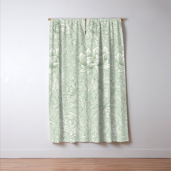 William Morris Chrysanthemum Toile Willow Green Window Curtain Gallery Image 3