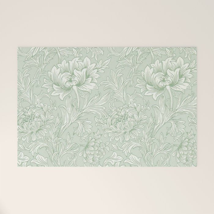 William Morris Chrysanthemum Toile Willow Green Welcome Mat Gallery Image 1