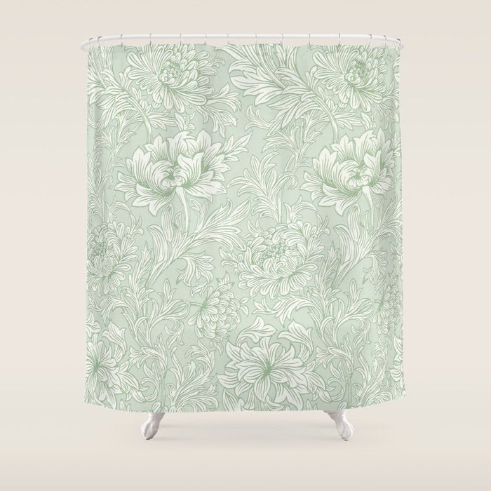 William Morris Chrysanthemum Toile Willow Green Shower Curtain Gallery Image 1