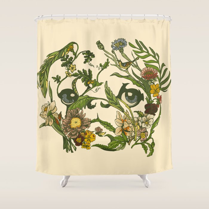 Botanical Pug Shower Curtain Gallery Image 1