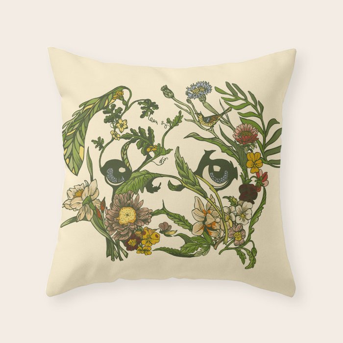 Botanical Pug Throw Pillow Gallery Image 6