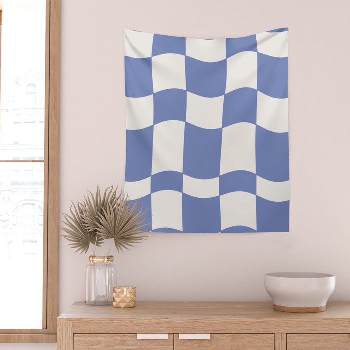 wavy check | cobalt Wall Tapestry Gallery Image 2
