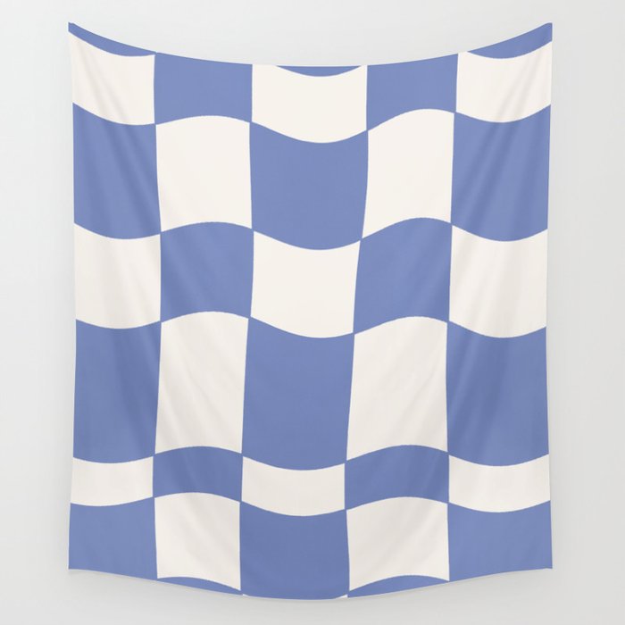wavy check | cobalt Wall Tapestry Gallery Image 1