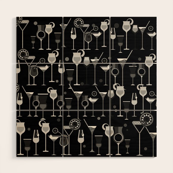 Retro Vintage Cocktail Pattern 3 Wood Wall Art Gallery Image 1
