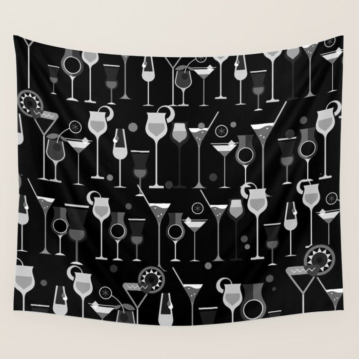 Retro Vintage Cocktail Pattern 3 Wall Tapestry Gallery Image 4