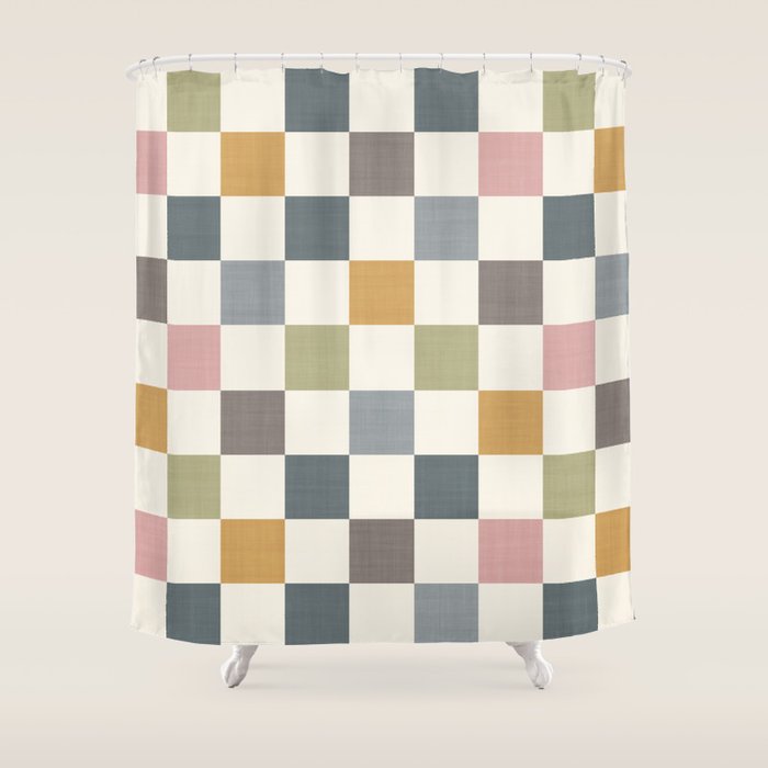 Retro Country Earthy Chequered board Shower Curtain Gallery Image 1