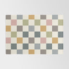Retro Country Earthy Chequered board Rug Gallery Image 2