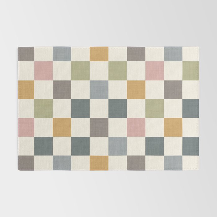 Retro Country Earthy Chequered board Rug Gallery Image 2