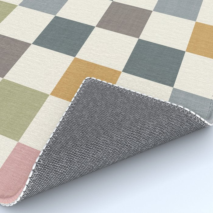 Retro Country Earthy Chequered board Rug Gallery Image 4